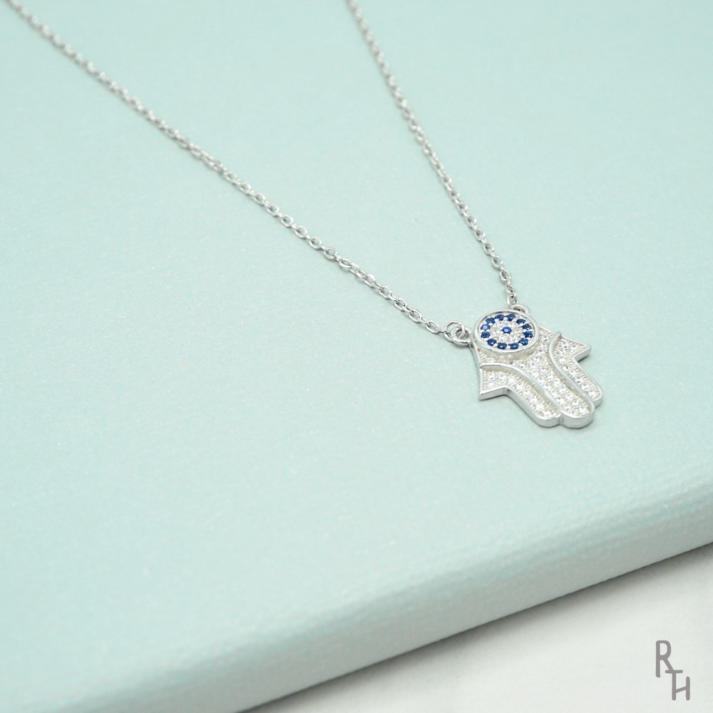 Silver Boho Hamsa Hand Necklace - Picture 2 of 4